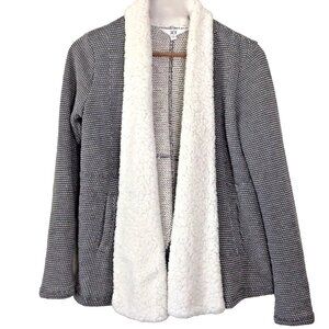 JACK by BB Dakota Size S Black & White Open Front Sherpa Cardigan Jacket